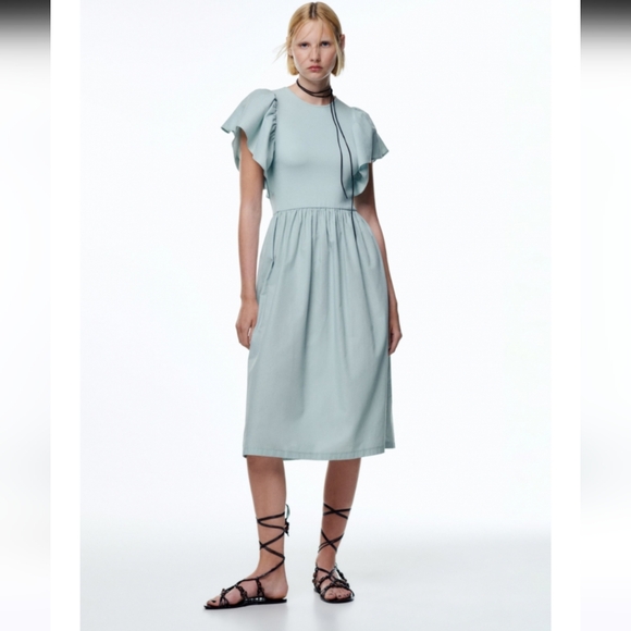 Zara Ruffled Dress Light Green Size Small - Picture 1 of 16